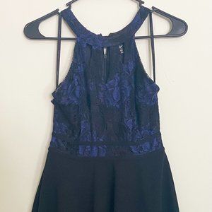 Papaya Blue/Black Halter  Dress